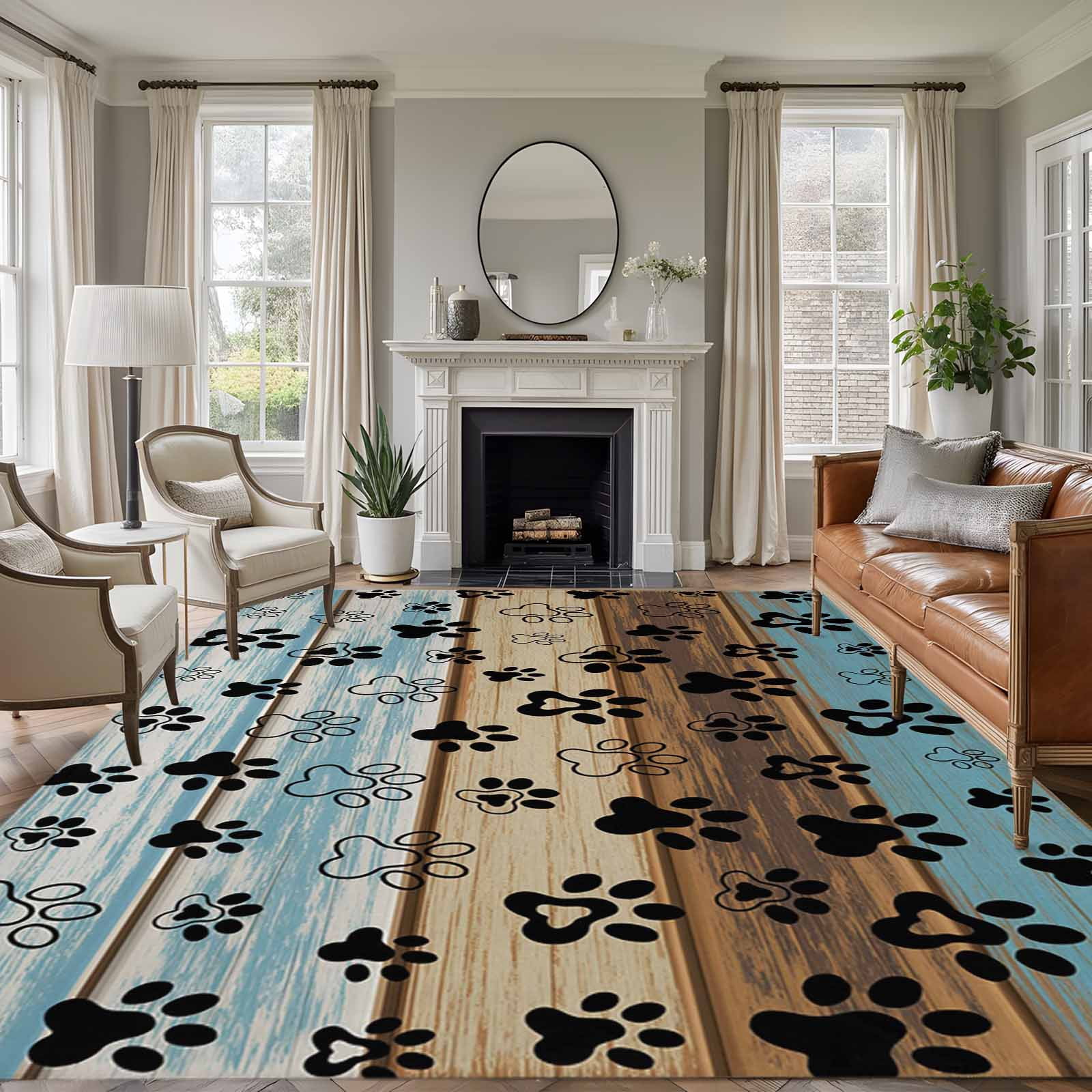 Animal Paw Print 5x7 Rug for Living Room Sofa and Coffee Table Layout ...