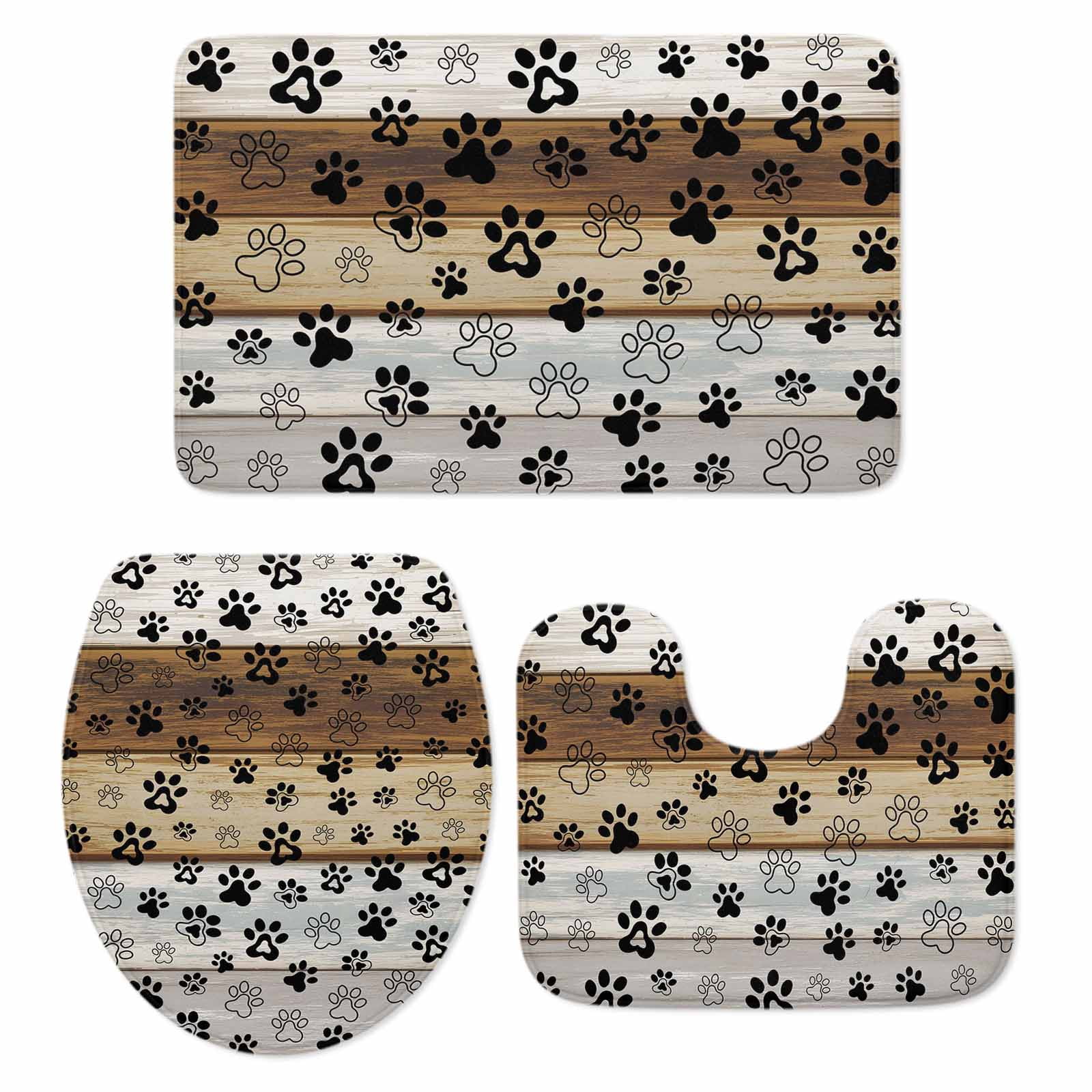 Paw Rug Pattern Animal Paw Print Bathroom Rugs Set Dog Claws Pattern Brown Gray White ...