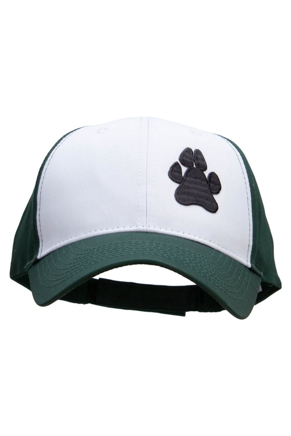 Animal Paw Print Patched Two Tone Cotton Twill Low Profile Strap Cap - Green White OSFM