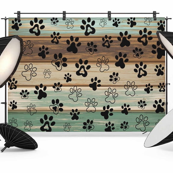 Animal Paw Print Photography Backdrop 7x5FT, Dog Claws Pattern Brown Green Wooden Striped Photo Backdrops, Background for Photography Studio Photo Studio Background, Back Drop for Photoshoot