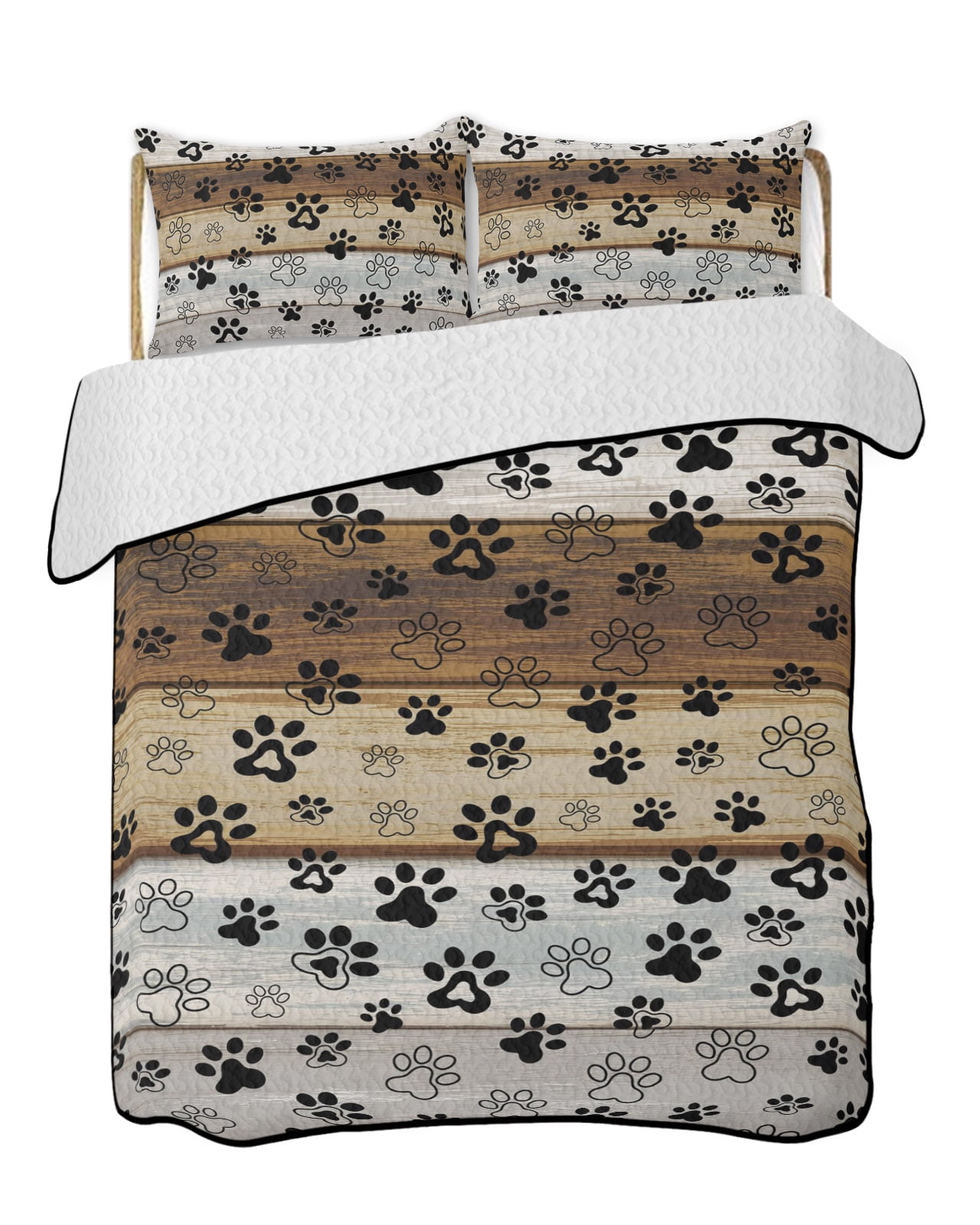 Animal Paw Print Quilts Bedding Set Queen Size Dog Claws Pattern Brown ...