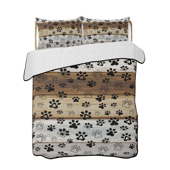 Animal Paw Print Quilts Bedding Set Queen Size Dog Claws Pattern Brown ...