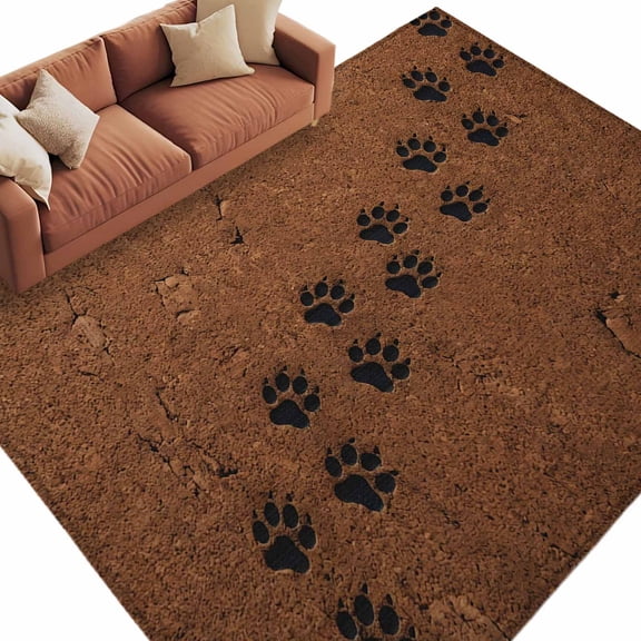 Animal Paw Prints Area Rug 5x7 Washable Rug Non Slip Cute Pet Footprints Mud Minimalist Brown Large Area Rug Soft Stainresistant Indoor Carpet for Living Room Bedroom Home Office Dining Room Nursery