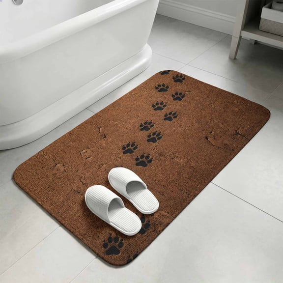 Animal Paw Prints Bathroom Rugs Non Slip Washable Bath Mat Absorbent Front Door Mat Cute Pet Footprints Mud Minimalist Brown Indoor Doormat for Kitchen Entryway Shower Decor Accessories 15.7"x23.6"