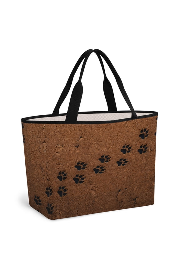 Animal Paw Prints Beach Bag for Women, Large Breathable Mesh Beach Tote Bag, Cute Pet Footprints Mud Minimalist Brown Sandproof Lightweight Travel Bags for Vacation Picnic Swimming Pool