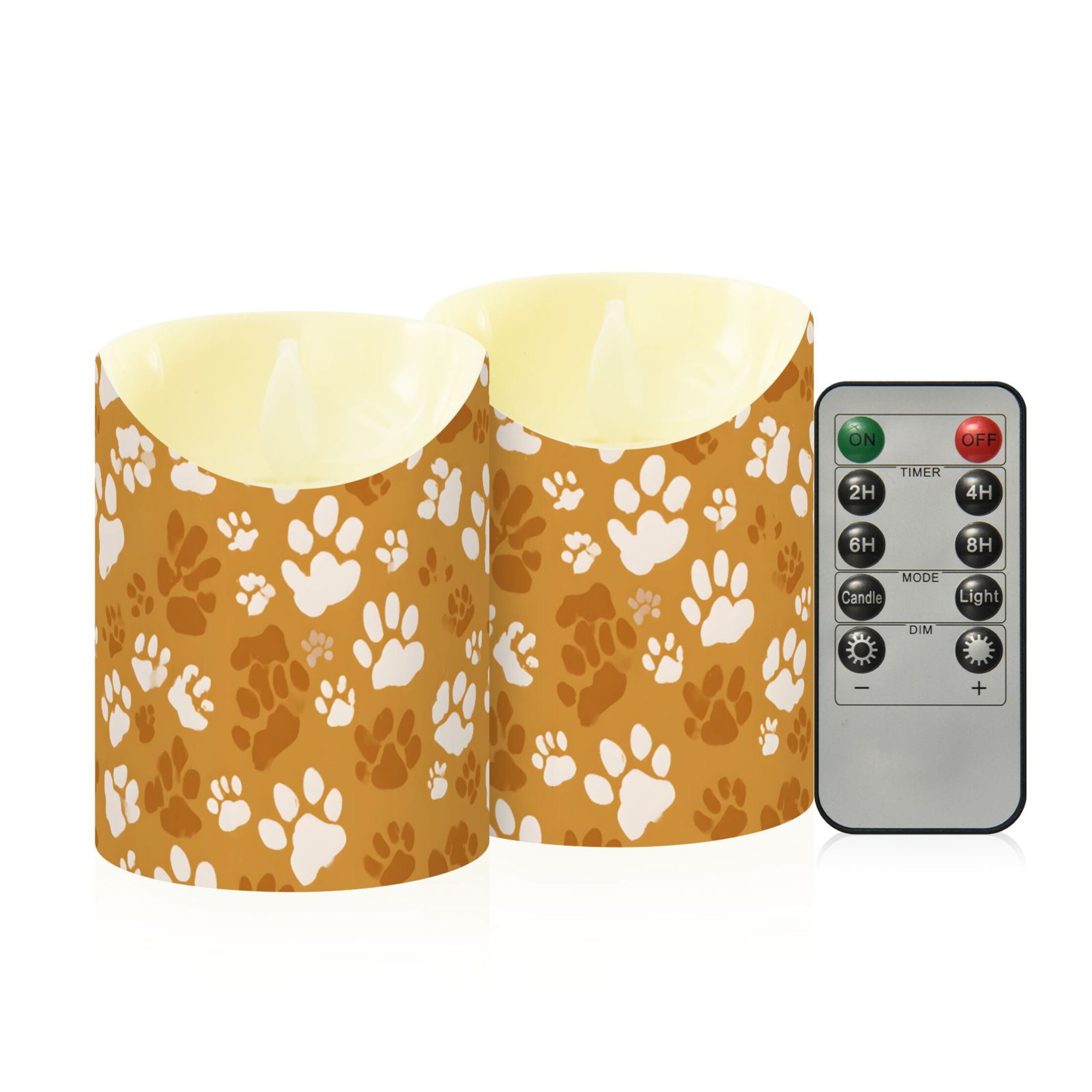 Animal Paw Prints Flameless Candles 2 PCS with Remote Realistic Moving Flame LED Tapered Pillar Set for Home Decor