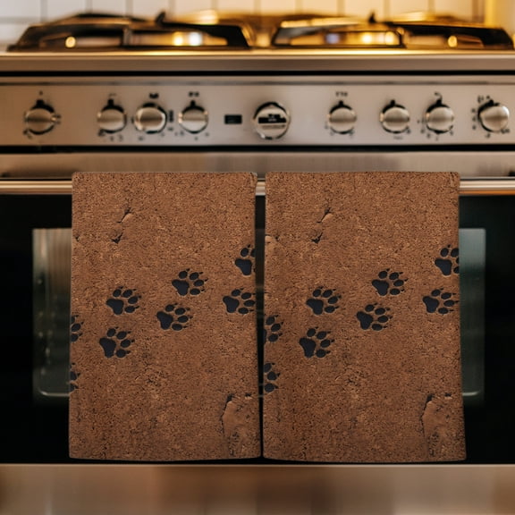 Animal Paw Prints Kitchen Towels Set of 1, Cute Pet Footprints Mud Minimalist Brown Absorbent Dish Towels for Kitchen, Microfiber Hand Towel, Quick Drying Tea Towel for Cleaning Decorative Dishcloths