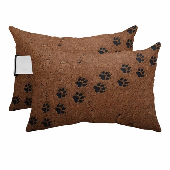 Animal Paw Prints Outdoor Pillows for Chaise Lounge Chair Beach Headrest Pillow Set of 2 Waterproof Lumbar Pillows with Insert&Strap Cute Pet Footprints Mud Minimalist Brown Pool Pillow 12"x20"
