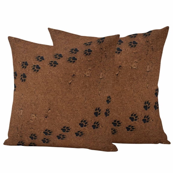 Animal Paw Prints Outdoor Waterproof Pillow Covers, Cute Pet Footprints Mud Minimalist Brown Decorative Square Throw Pillowcase Sofa Cushion Sham for Patio/Couch/Chair, 16"x16" 2 Pack