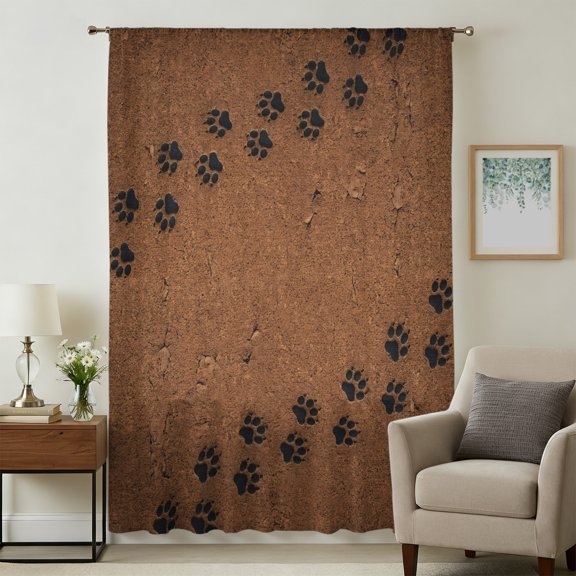 Animal Paw Prints Sheer Curtains 45" Long for Bedroom, Cute Pet Footprints Mud Minimalist Brown Light Filtering Privacy Drapes, Breathable Semi Sheer Short Window Treatment for Kitchen Cafe Bathroom