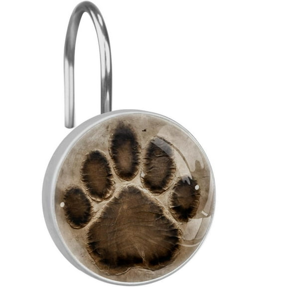 Animal Paw Prints Shower Curtain Hooks （Set of 12） for Home Hotel Shower Rods Bathroom Crystal Glass Print Stainless Steel Round Curtain Hooks