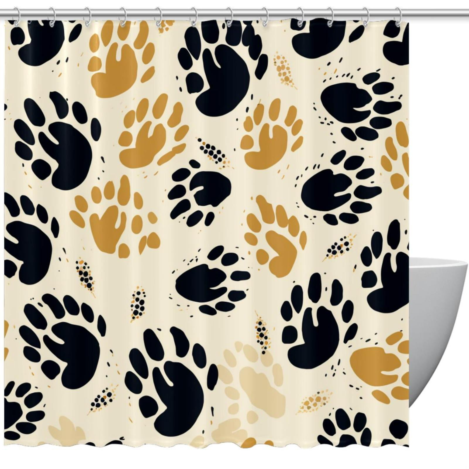 Animal Paw Prints Shower Curtain Waterproof Bathroom Curtain with