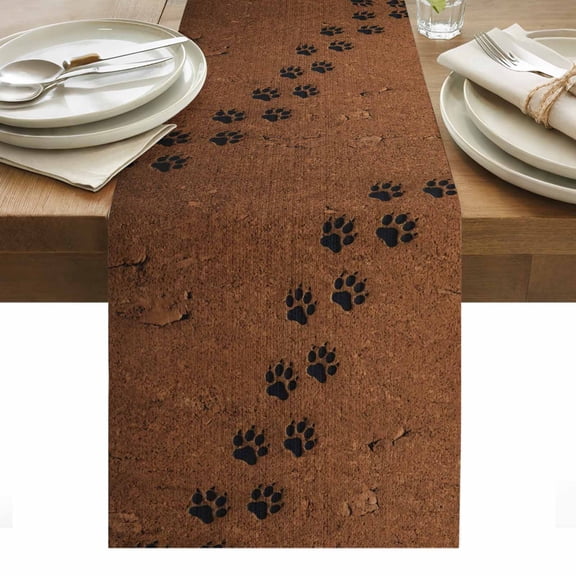 Animal Paw Prints Table Runner Cute Pet Footprints Mud Minimalist Brown Tablerunners 13 x 36 Inch, Table Decorations Tabletop Scarf for Summer Gathering Holiday Farmhouse Kitchen Dining Decor