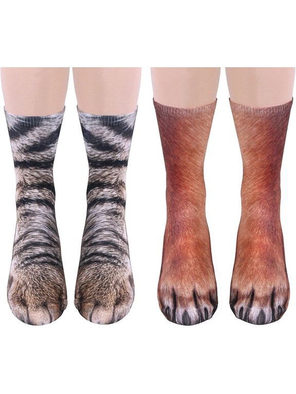 Animal Paws Socks - Funny 3D Animal Socks Crazy Cat Tiger Dog Paw Crew Socks Novelty Socks Gag Gifts