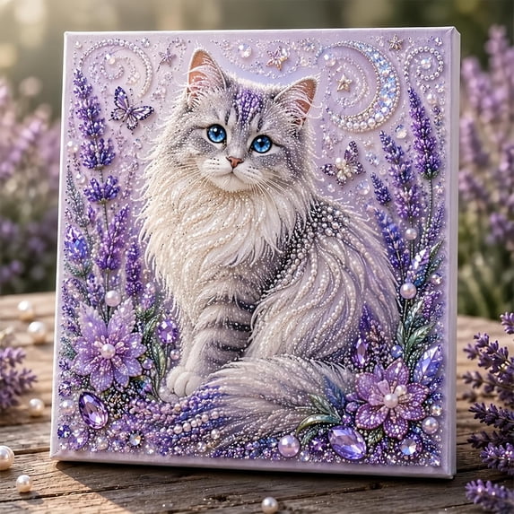 Animal Pearl Art DIY Craft Kit 5D Diamond Painting for Adults Beginner, Handmade Pearl Beads Diamond Dots Painting Gem Sparkling Horse Home Wall Decoration (Cat)