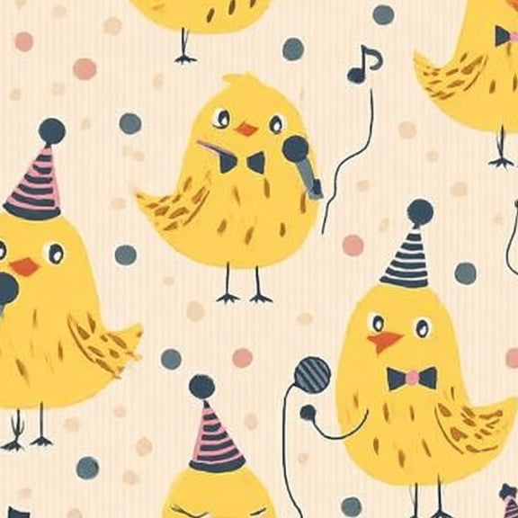 Animal Peel and Stick Wallpaper 23.6in x 9.8ft Playful Yellow Party Birds Singing Microphones Hats Contact Paper Vinyl Waterproof Self Adhesive Wall Paper for Bedroom Shelf Cabinet Renter Friendly