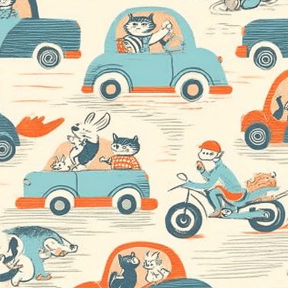 Animal Peel and Stick Wallpaper 23.6in x 9.8ft Whimsical Animal Adventure Retro Cars Motorbikes Contact Paper Vinyl Waterproof Self Adhesive Wall Paper for Bedroom Shelf Cabinet Renter Friendly