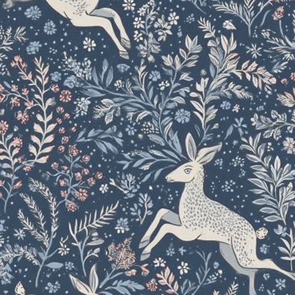 Animal Peel and Stick Wallpaper 23.6in x 9.8ft Whimsical Floral Deer Deep Blue Contact Paper Vinyl Waterproof Self Adhesive Wall Paper for Bedroom Shelf Cabinet Renter Friendly