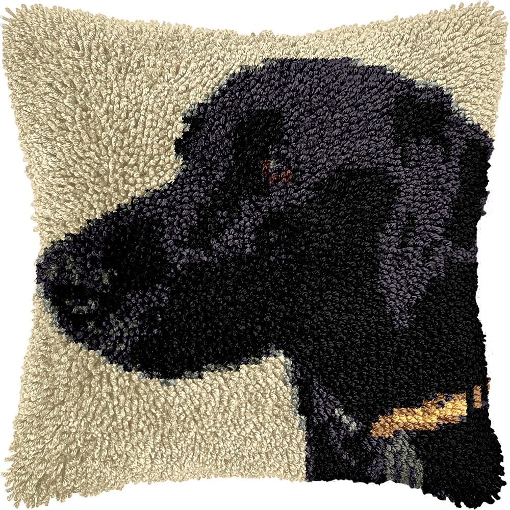 Animal Pet Dog Latch Hook Pillow Kits DIY Pillowcase Cushtion Cover Crochet Hooking Pillow Making Kits with Color Pattern Canvas Crochet Hooking Kits Pillow 43x43cm(b122)