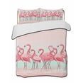 Animal Pink Flamingo 3 Pieces Quilt Set, 1 Quilt with 2 Shams, Art Deco ...