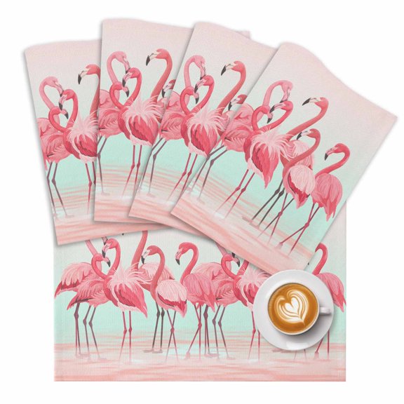 Animal Pink Flamingo Placemats Set of 4 Art Deco Pink Ripples Gradient Place Mats Washable Table Mats for Party Kitchen Dining Decoration, 13 X 19 Inch
