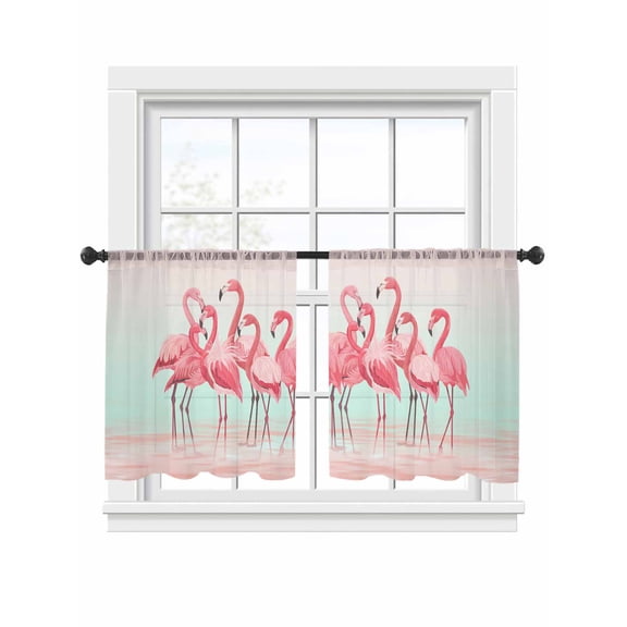 Animal Pink Flamingo Sheer Curtains for Living Room Bedroom, Light-filtering Sheer Curtain, Art Deco Pink Ripples Gradient Light-Rod Pocket Voile Window Treatment Drapes, 52’’Wx45’’L, 2 Panels Set