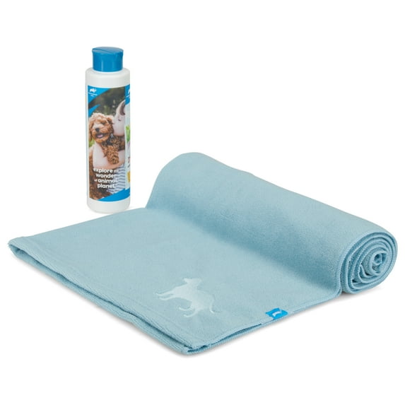 Animal Planet Microfiber Dog Bath Towel (Aqua ) Embroidered Puppy Pattern