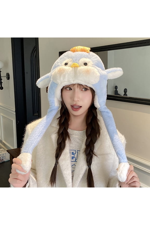 Animal Plush Hat with Moving Jumping Ears Pop Up Beating Hat Plush Cosplay Dress Up Funny Gift for Kids Adult Blue Free