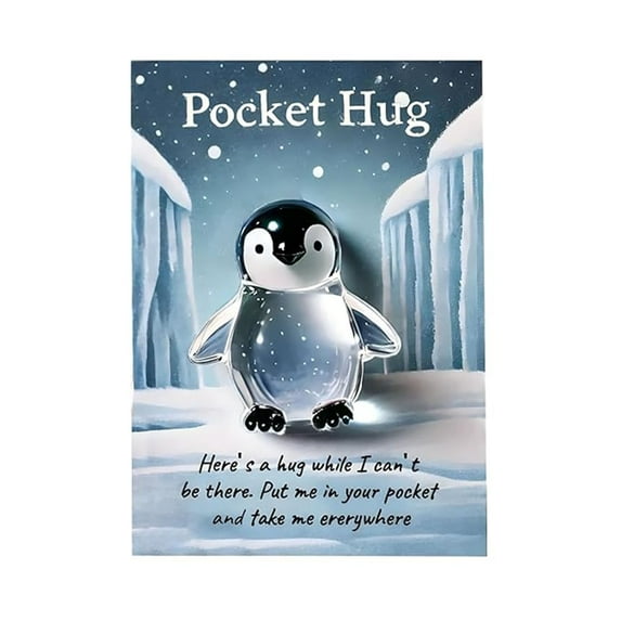 Animal Pocket Hug Gifts,Hug Card Resin Animal,Resin Animals Token with Mini Pocket Hug Greeting Cards,Cute Pocket Hug Emotional Support Encouragement Inspirational Comfort Keepsake(Penguin)