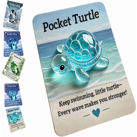 Animal Pocket Hug Gifts, Mini Resin Animal Hug Token, Cute Pocket Hug Turtle Keepsake with Positive Cards, Encouragement Greeting Card Gifts for Friend Birthday Thanksgiving Anniversary