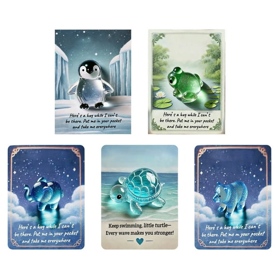 Animal Pocket Hug Gifts, Mini Resin Animal Hug Token, Cute Pocket Hug Turtle Keepsake with Positive Cards, Encouragement Greeting Card Gifts for Friend Birthday Thanksgiving Anniversary(5pcs)