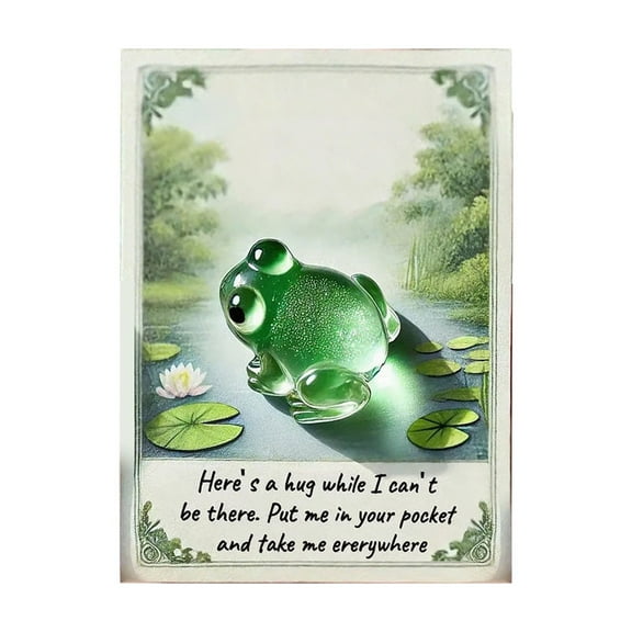 Animal Pocket Hug Gifts, Mini Resin Animal Hug Token, Cute Pocket Hug Turtle Keepsake with Positive Cards, Encouragement Greeting Card Gifts for Friend Birthday Thanksgiving Anniversary (Frog)