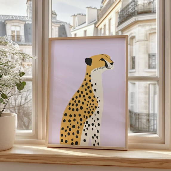 Animal Poster, Abstract Cheetah Illustration, Pastel Purple Minimalist ...