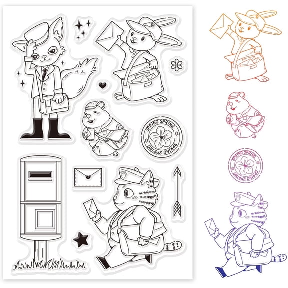 Animal Postman Silicone Clear Stamps Fox Hamster Rabbit Cat Transparent Stamps for DIY Making