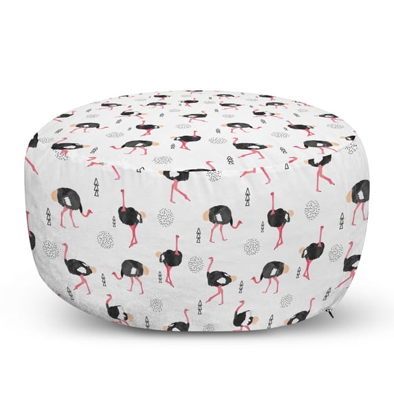 Animal Pouf Cover with Zipper, Watercolor Style Repetitive Ostrich Silhouettes Hand Drawn Minimal Motifs, Soft Decorative Fabric Unstuffed Case, 30" W X 17.3" L, Pastel Pink Dark Grey, by Ambesonne