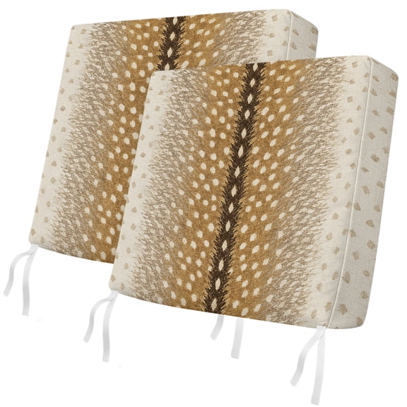 Animal Print 2 Pcs Patio Cushion Covers, Rustic Fawn Spots Deer Texture Beige Dots Brown Waterproof Outdoor Cushion Cover, Replacement Washable Sofa Chair Seat Cover with Zipper 20"x18"x4"