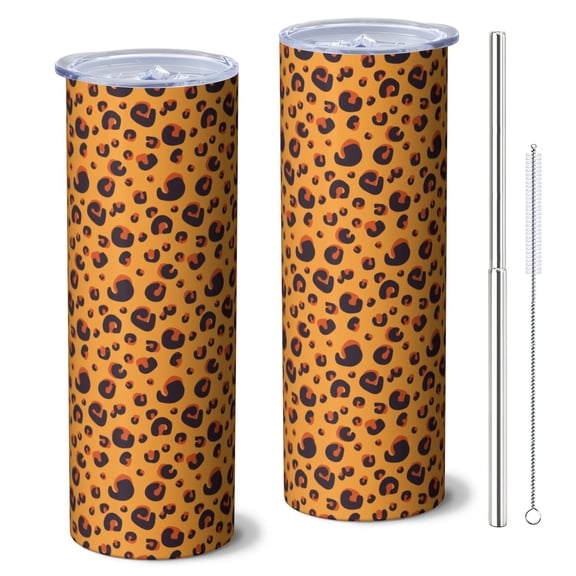 Animal Print 20 Oz Stainless Steel Skinny Tumbler – Vacuum Insulated Slim Travel Cup with Lid & Stainless Steel Straw, 360° Full Wrap Printed Tumbler for Home, Office & Outdoor Use
