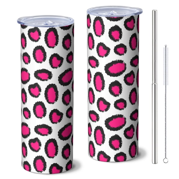 Animal Print 20 Oz Stainless Steel Skinny Tumbler – Vacuum Insulated Slim Travel Cup with Lid & Stainless Steel Straw, 360° Full Wrap Printed Tumbler for Home, Office & Outdoor Use