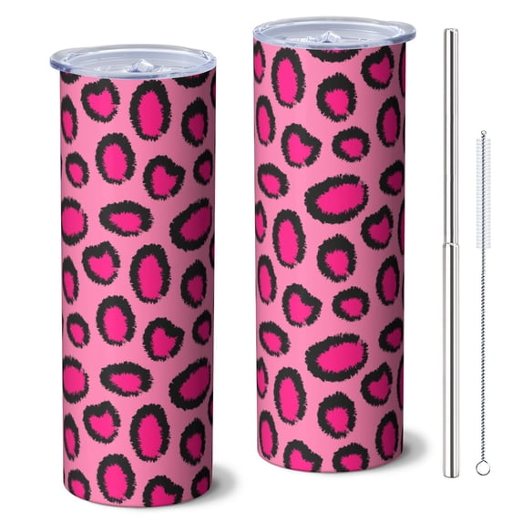 Animal Print 20 Oz Stainless Steel Skinny Tumbler – Vacuum Insulated Slim Travel Cup with Lid & Stainless Steel Straw, 360° Full Wrap Printed Tumbler for Home, Office & Outdoor Use