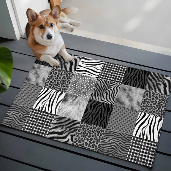Animal Print 2x3 Area Rugs for Living Room, Art Rustic Gray Leopard Zebra Tiger Stripes Plaid Non Slip Floor Mat Washable Low-Profile Indoor Carpet for Bedroom, Dining Room, Bathroom