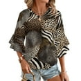 thumbnail image 1 of Animal Print Abstract Pattern Women's V-Neck Blouse With 3/4 Ruffled Bell Sleeves Casual Top Ladies Blouses, 1 of 7