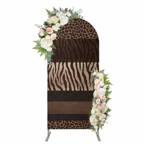 Animal Print Arch Backdrop Cover 4FT, Abstract Leopard Zebra Skin Texture Brown Spandex Fitted Stretchy Arch Stand Covers, Round Top Chiara Backdrop Cover for Wedding Party Birthday Baby Shower