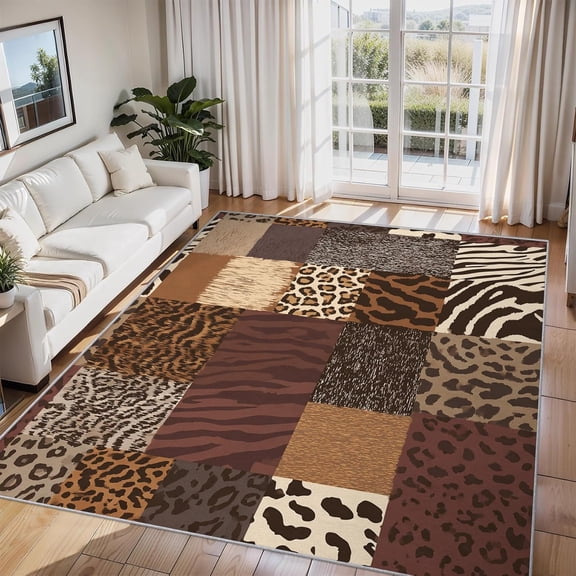 Animal Print Area Rug Zebra Leopard Pattern Carpet Washable Non Slip Soft Living Room Bedroom Entrance Mat 2x3ft