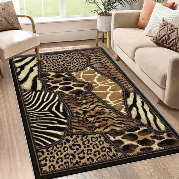 Animal Print Area Rug with Non-Slip Rubber Bottom