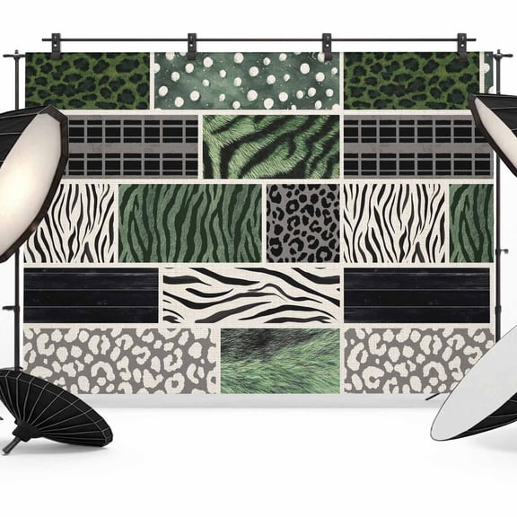 Animal Print Backdrop for Photography, Art Rustic Green Leopard Zebra Tiger Stripes Plaid Photo Backdrop Portrait Background Party Banner Photo Backgrounds for Studio Booth Props, 7x5ft