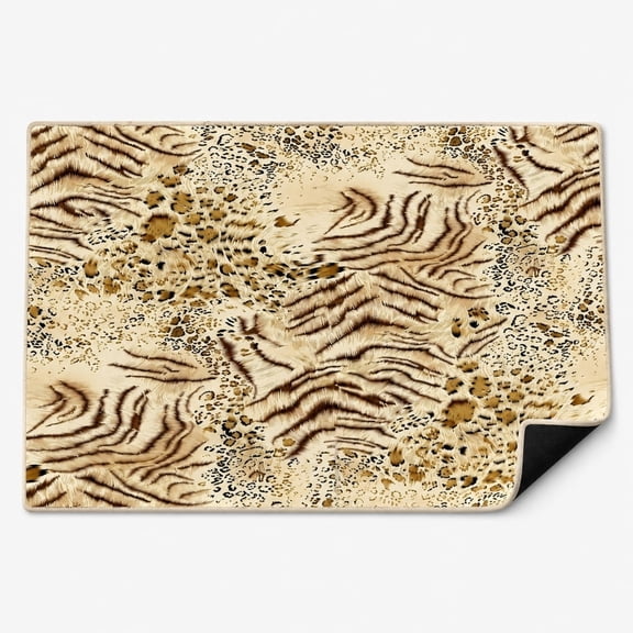 Animal Print Bath Mat, Tiger Leopard Cheetah Rustic Bathroom Rug, Non-Slip Absorbent Washable Floor Mat for Bathroom, Kitchen, Entryway