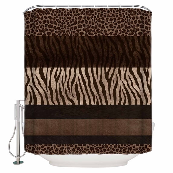 Animal Print Bathroom Shower Curtains with 12 Hooks Waterproof Shower Curtain for Stalls and Bathtubs Abstract Leopard Zebra Skin Texture Brown Decorative Bathroom Privacy Curtain 36x72 Inches