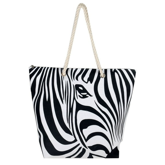 Animal Print Beach Canvas Tote Bag -19 Inch x 15 Inch - Women Swim Pool Bag Large Tote