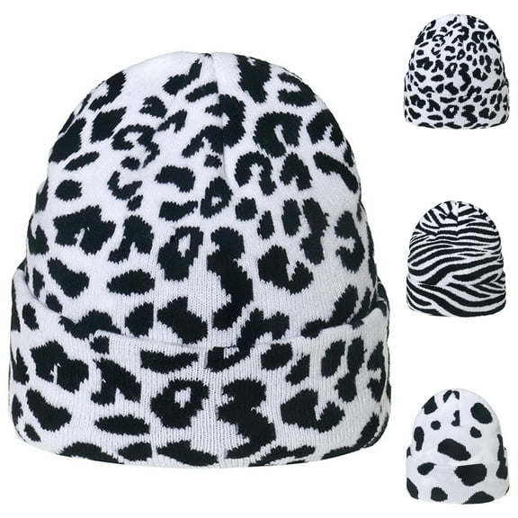 Animal Print Beanie Hat Fashion Knitted Skull Cap Unisex Double Layer Winter Hats