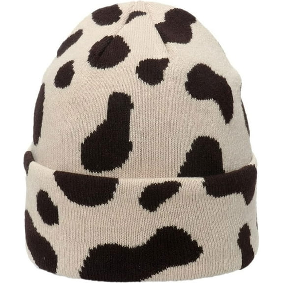 Animal Print Beanie Hat Knitted Cuffed Skull Cap Double Layer Watch Hats for Women, Men